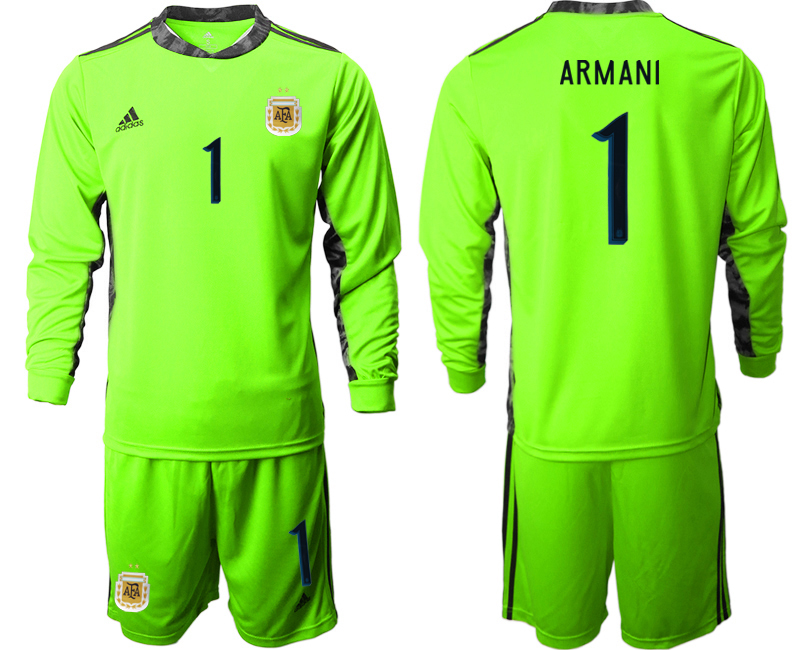 Men 2020-2021 Season National team Argentina goalkeeper Long sleeve green #1 Soccer Jersey3->argentina jersey->Soccer Country Jersey
